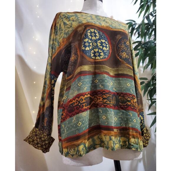 Vtg Carole Little 90s Boho Aztec Southwestern Top Size 10P Artsy Hippie Floral - Picture 2 of 9